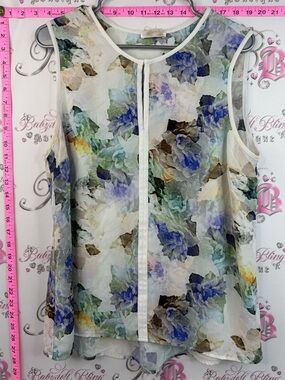 Dalia tank top flowers Floral Tank Top - White with Blue & Green Floral Print
